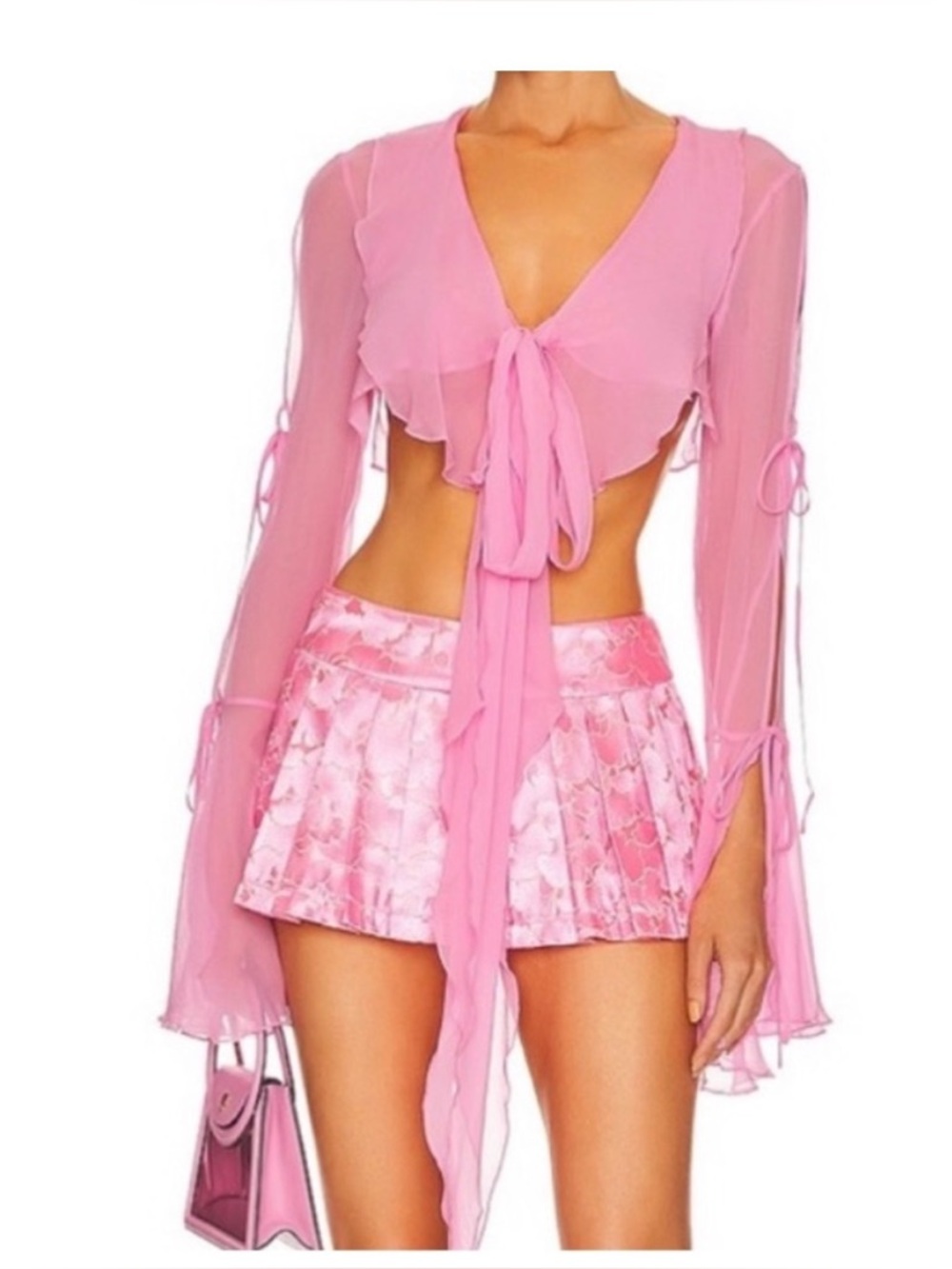 Kim Shui Pink crop top silk cow neck